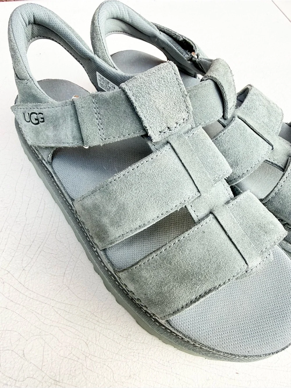 UGG Goldenstar Strap Grey Suede Platform Sandals w/ Grey Soles Size 42/11